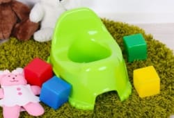 potty chair on a rug surrounded by children’s toys