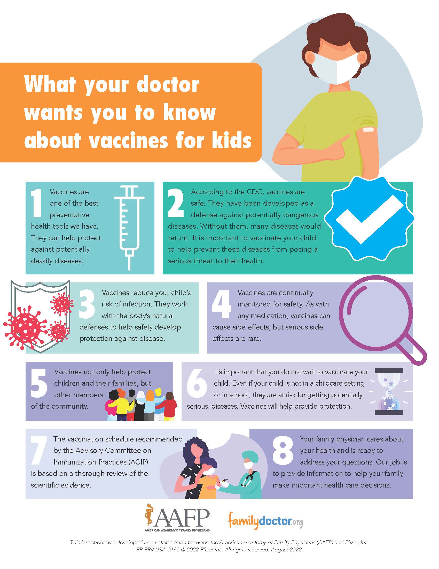Infographic listing 8 facts about childhood vaccines