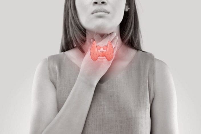 Woman holding throat in pain. When you have Hashimoto’s disease, your immune system attacks the thyroid gland. When this happens, your thyroid can’t make hormones normally.