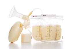 Electric breast pump and bags of frozen breast milk