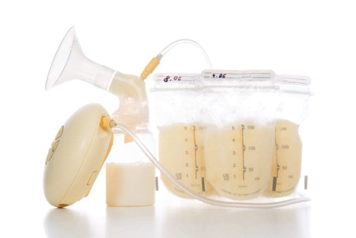 Electric breast pump and bags of frozen breast milk