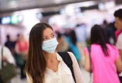 Young woman wearing a mask to protect from getting H1N1 influenza