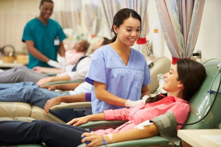 Woman giving blood