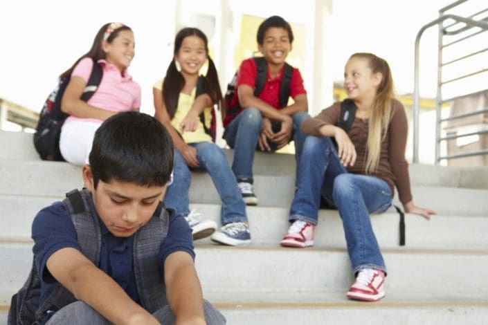 Boy being bullied by a group of kids