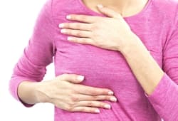 Woman performing breast exam