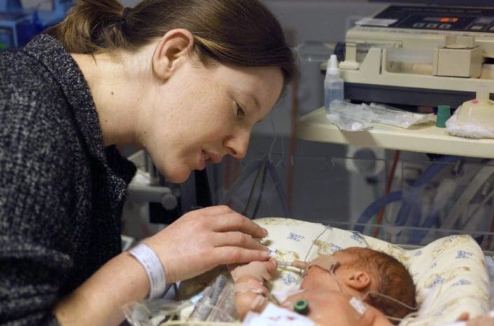 Mother with her premature baby