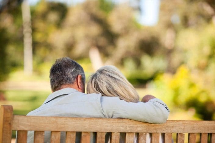 Middle aged couple sitting on bench