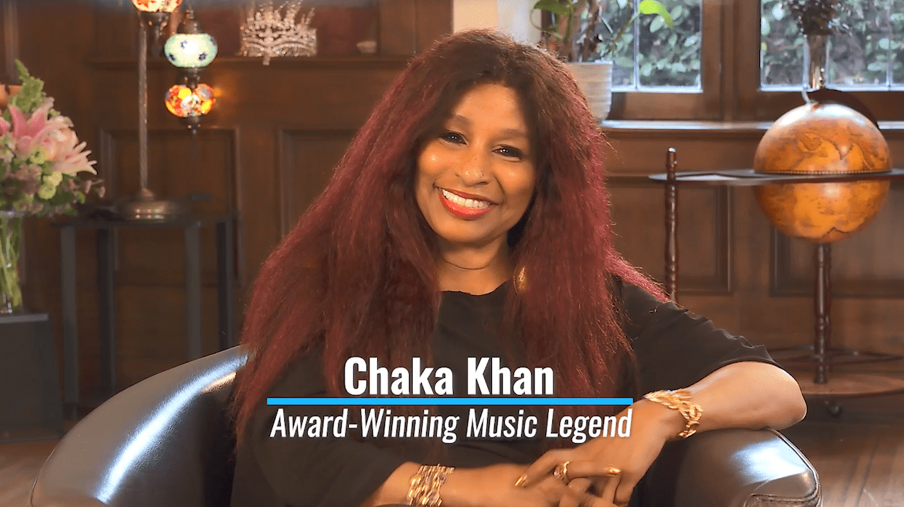 Award-Winning Music Legend Chaka Khan smiles while sitting on a couch talking about type 2 diabetes
